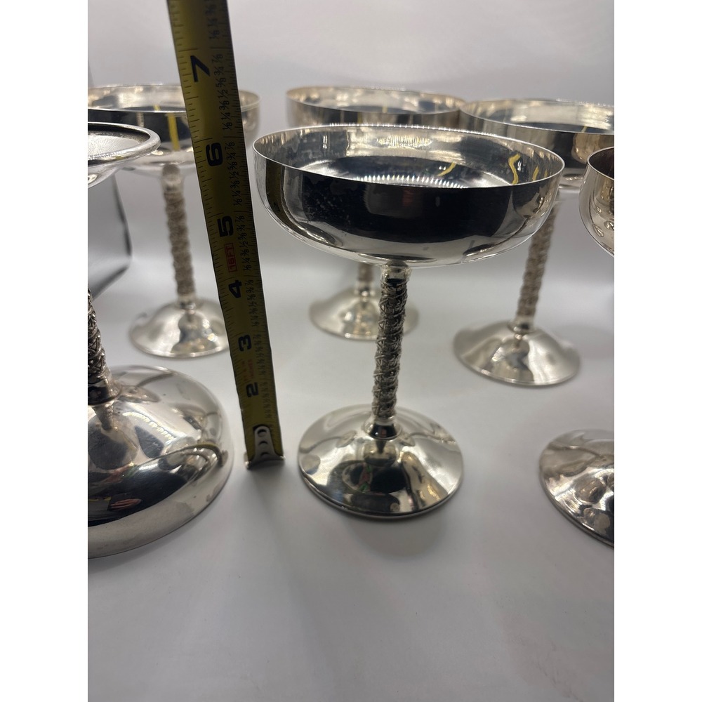 VTG FB Rogers Silver Co Champagne Coupe Glasses Set of 6 Rope Stem Silverplate - Picture 7 of 7